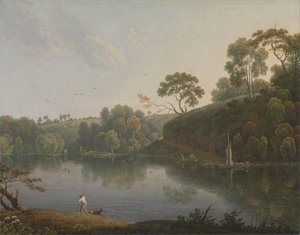 湖とボートのある風景 作： Thomas Wright
